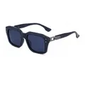 Square matte black polarized sunglasses with metallic side details and dark lenses - C2 Bright Black Frame Dark Blue Lens