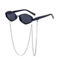 Lunettes de soleil noires polygonales avec chaîne argentée et verres sombres - C1 Cadre Noir Brillant Gris Complet