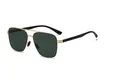 Square polarized sunglasses for men with gold stainless steel frames and dark green lenses - C3 Gold / Gold