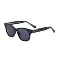 Chic square frame black sunglasses for women with elegant triple-dot metal rivets - Matte Black Full Grey