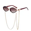 Polygonal sunglasses with brown gradient lenses and a stylish golden eyewear chain - C4 Transparent Dark Brown Gradual Brown