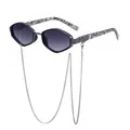 Lunettes de soleil polygonales avec verres dégradés violets et branches marbrées - C5 Vert Foncé Mat Grain de Bois Gris Vert