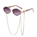 Lunettes de soleil polygonales dorées avec verres dégradés violets et chaîne en métal - C6 Thé Brillant Rose Cadre Or Grain de Bois Rose Vin Clair