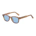 Vintage square sunglasses with amber transparent frame and light blue lenses - Transparent Tea Light Blue (C4)