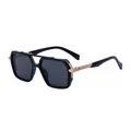 Square double-bridge sunglasses with black frame, grey lenses and gold metal accents - C1 Bright Black Matte Gold Gray