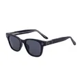 Fashion square black sunglasses for women with metal hinge and 3-dot decorative accents - Bright Black / Gray