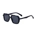 Modern black square frame sunglasses for men with double bridge and textured temple - C2 Matte Black Gray