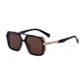 Retro square sunglasses with black frame, brown lenses and double gold bridge - C5 Black Inner Clear Brown Matte Gold Tea