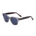 Square fashion sunglasses with grey translucent frames and leopard print temples - Transparent Gray Blue