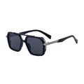 Classic black square double-bridge sunglasses with silver metal temple accents - Matte Black Silver Gray
