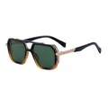 Retro square frame sunglasses in black brown gradient with double bridge and green lens - C7 Sand Black Brown Tortoise Matte Gold G15