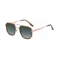 Polarized square sunglasses for men featuring tortoise frames and gold metal accents - Polarized Tortoise Gold Frame Gray Green Lens