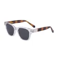 Square fashion sunglasses featuring clear frames with tortoise shell temples and grey lenses - Clear Frame Full Gray