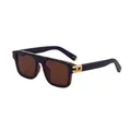 Gafas de sol cuadradas negras con montura ancha y detalles metálicos dorados - Marrón Oscuro Montura Dorada Lentes Marrones