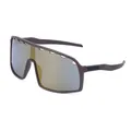 Braune matte Sport-Sonnenbrille mit großen goldenen Spiegelgläsern und Belüftung - Goldfolie mit Löchern / Matt Kaffee