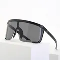 Men's sports cycling sunglasses with black wraparound lens and stylish glossy frame - Bright Black