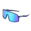 Marineblaue Fahrrad-Sonnenbrille mit großen einteiligen blauen verspiegelten Gläsern - Mit Loch / Mattblau