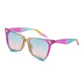 Irregular cat eye sunglasses with glitter gradient frame and blue-pink tinted lenses - Colorful Blue Powder