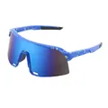 Outdoor sports cycling sunglasses with blue mirrored lens and green splash pattern - Ink Dot Blue