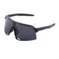 Streamlined all-black sports cycling sunglasses with wide grey lens and light frame - Black