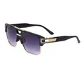 Lunettes de soleil rétro carrées pour hommes avec monture noir mat or et verres dégradés - Noir Mat Double Gris (C2 Noir Mat Double Gris)