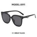Classic bright black cat-eye polarized sunglasses with stylish double rivet metal accents - Bright Black