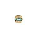 18K gold-plated cylinder bead with blue evil eye enamel and cubic zirconia accents - Green