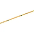 18K gold-plated flat curb chain featuring vintage green oval gemstones with milgrain detail - Green
