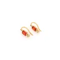 Elegant 18K gold plated drop earrings featuring a red rectangular zircon and white accents - Red