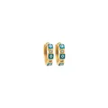 Detailed view of 18K gold-plated hoop earrings with blue evil eye enamel and cubic zirconia - Green