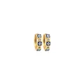 Macro detail of 18K gold plated huggie hoops with blue evil eye enamel and cubic zirconia - Blue