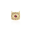 Makroaufnahme der 18K vergoldeten Evil-Eye-Anhänger mit rosa Zirkonia und Gravur - Dunkellila