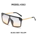 Flat top oversized square sunglasses with black frame and grey-yellow gradient lenses - Black Frame Gray Yellow Lens