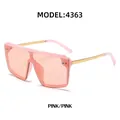 Pink oversized one-piece fashion sunglasses for women with gold metal temples and pink lenses - Pink