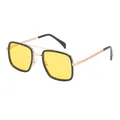Retro square sunglasses with yellow lenses and dual-beam gold metal frame on white background - Black Light Yellow (C7)