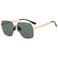 Gafas de sol polarizadas cuadradas clásicas con montura de metal dorado y lentes verdes - Marco Dorado Verde HD (M04)