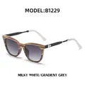 Cat eye sunglasses in milky white and gradient grey lenses, model B1229 style - Milky White Stripes