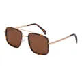 Retro square frame sunglasses featuring a brown leopard pattern and golden metal legs - Bean Flower Tea (C4)