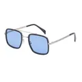 Vintage square sunglasses with silver metal frame and light blue lenses in a side view - Black Gray Blue (C5)
