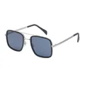 Fashionable square frame sunglasses with silver double bridge and dark grey lenses - Black Frame Gray Lens (C1)