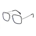 Fashionable square black frame sunglasses with double bridge and silver metal temples - Matte Black Anti-blue Light (C2-1)