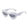 Fashionable white thick-framed sunglasses with gray lenses and bold cat-eye design - Glossy Solid White