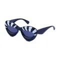 Retro cat-eye sunglasses in black with unique white radial stripes on frame - Glossy Black with Pattern