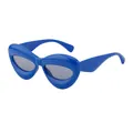 Exaggerated puffed blue lip-shaped sunglasses with stylish grey tinted lenses - Glossy Blue