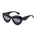 Fashionable black inflated style sunglasses with grey lenses and 3D sculpted frame - Bright Black