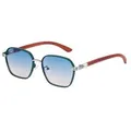Lunettes de soleil carrées avec verres dégradés bleus et branches à grain de bois - C4 Vert Orange
