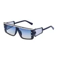 Cyberpunk square oversized sunglasses with blue-yellow gradient lenses and gold metal bar - Bright Black Gold Green Yellow