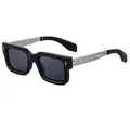 Lunettes de soleil rétro carrées avec monture noire et branches métalliques argentées - Noir Brillant Argent/Verre Gris (C3)