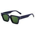 Retro square frame sunglasses in glossy black with green lenses and metal rivets - C5 Bright Black Gold G15 Green