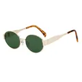 Retro square sunglasses with gold metal frame, dark green lenses and tortoiseshell temple tips - Gold Frame Dark Green Lenses (C5)